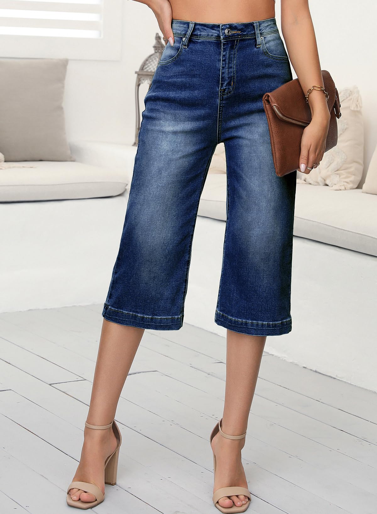 High Rise Cropped Wide Leg Jeans